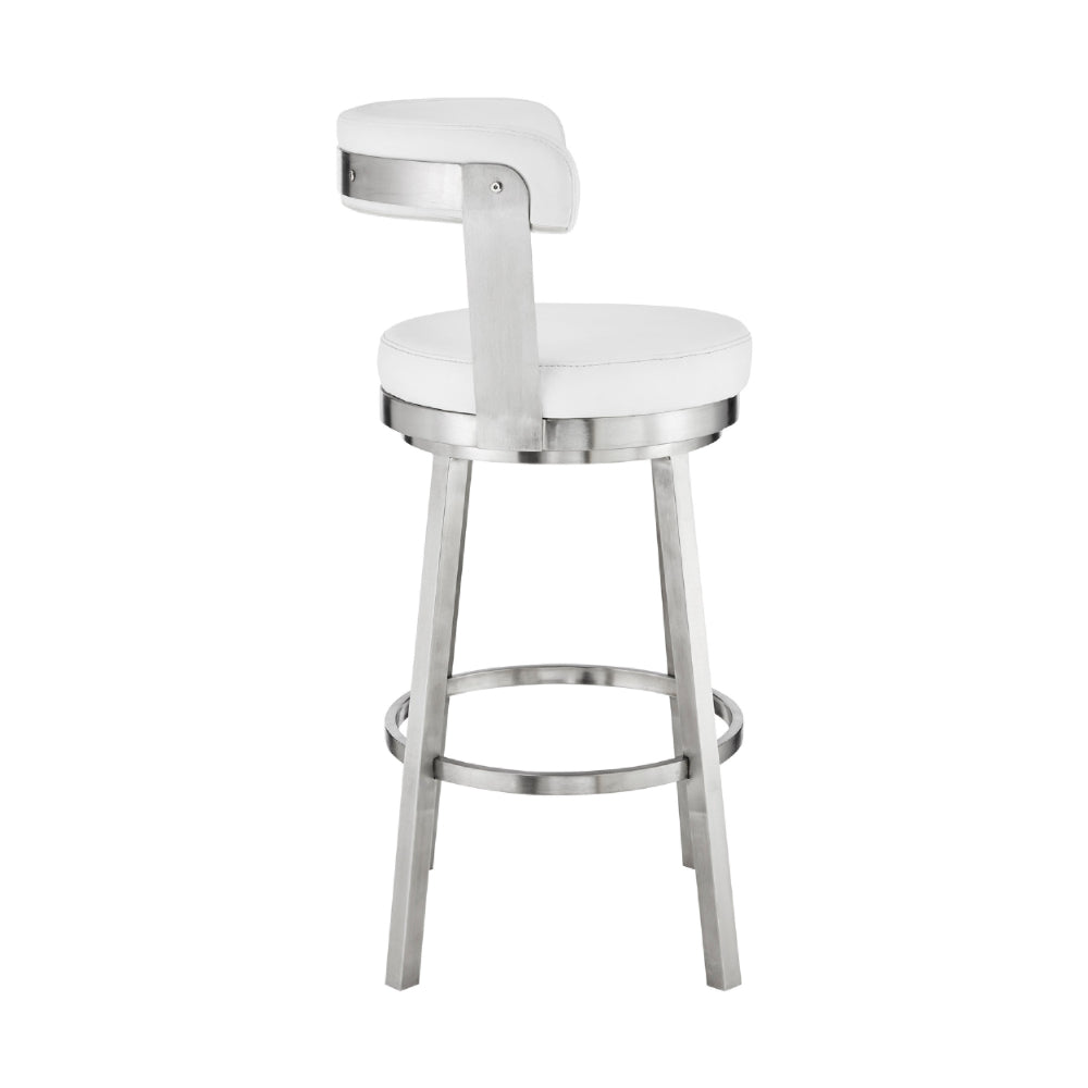 Swivel Counter Barstool with Curved Open Back and Metal Legs White and Silver By Casagear Home BM271160