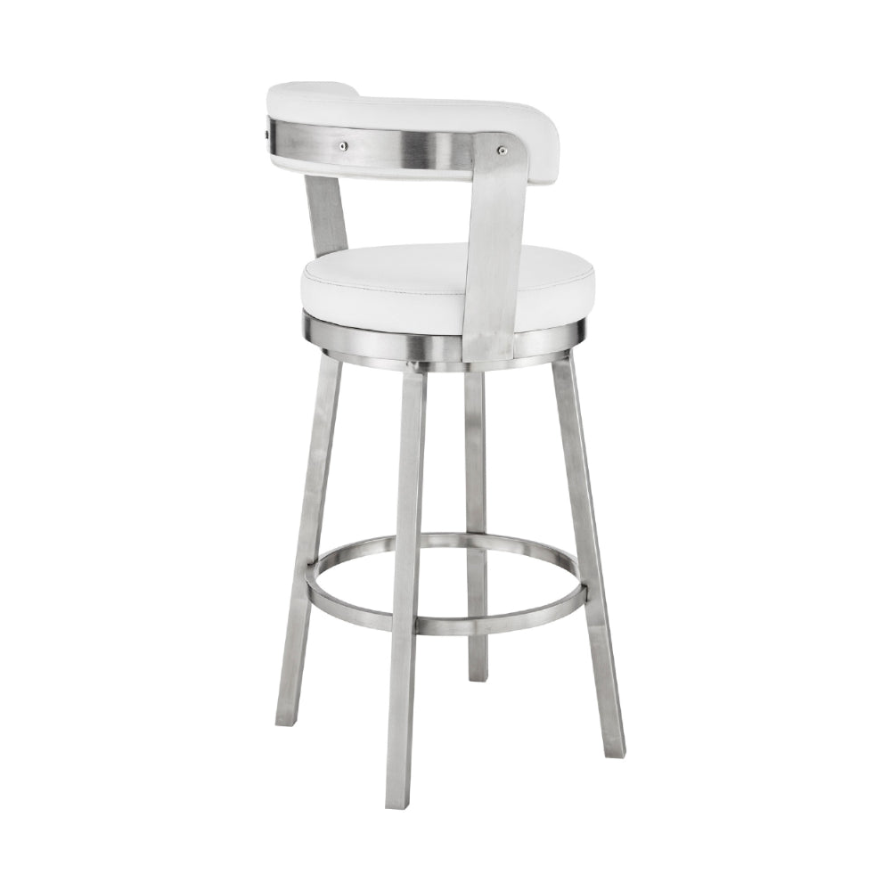 Swivel Counter Barstool with Curved Open Back and Metal Legs White and Silver By Casagear Home BM271160