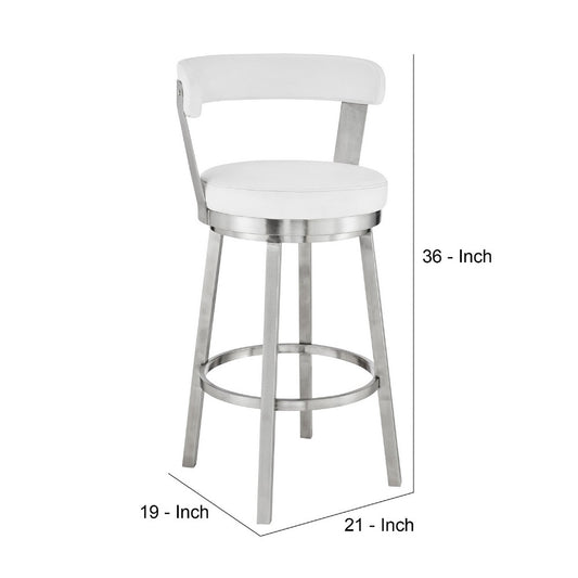 Preston Counter Stool | Swivel | Curved Open Back | Metal Legs | White & Silver