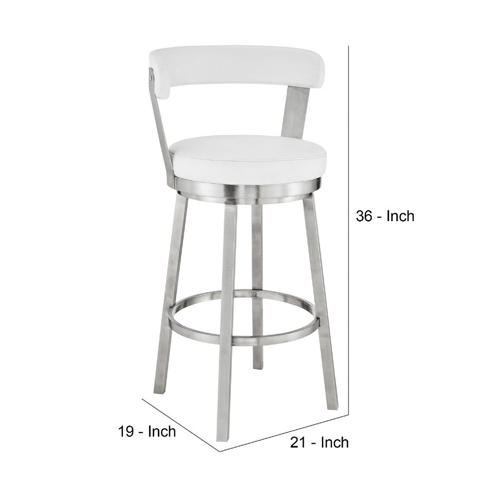 Preston Counter Stool | Swivel | Curved Open Back | Metal Legs | White & Silver