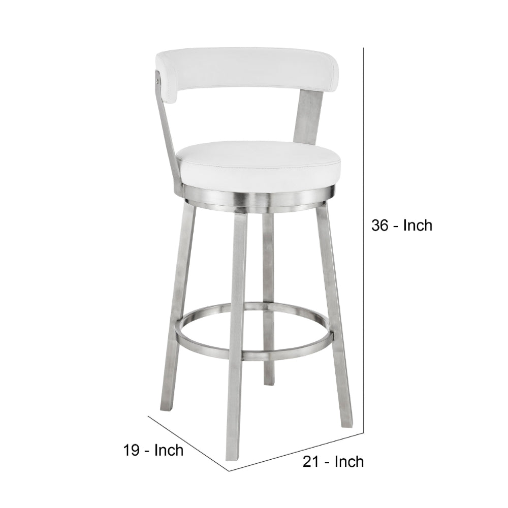 Swivel Counter Barstool with Curved Open Back and Metal Legs White and Silver By Casagear Home BM271160