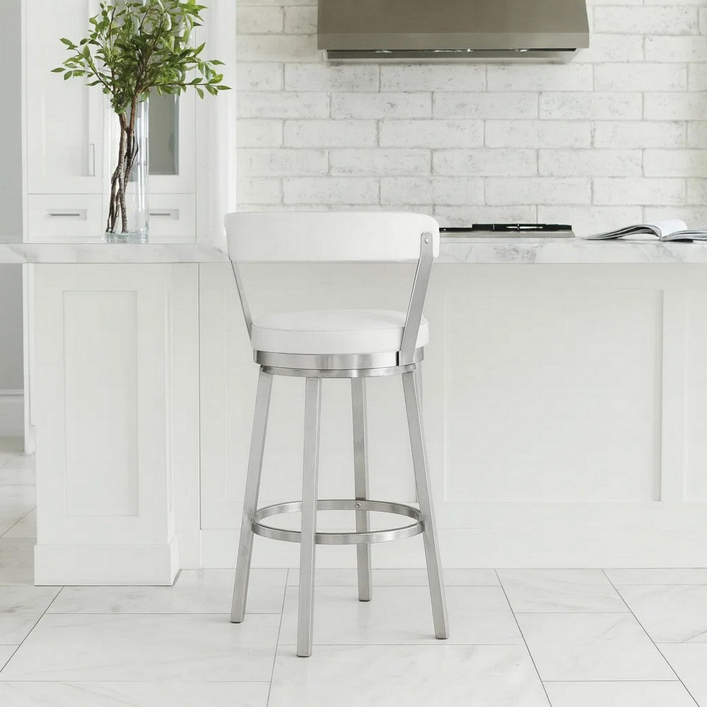 Preston Counter Stool | Swivel | Curved Open Back | Metal Legs | White & Silver