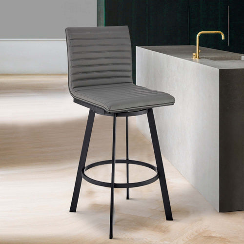 Preston Counter Stool | Swivel | Channel Stitching | Black & Gray