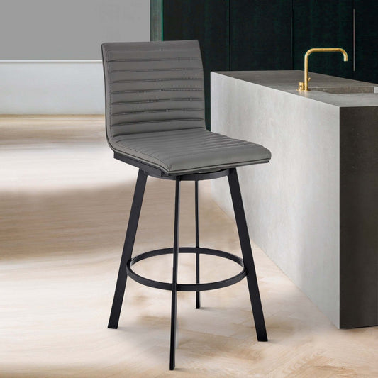 Preston Counter Stool | Swivel | Channel Stitching | Black & Gray