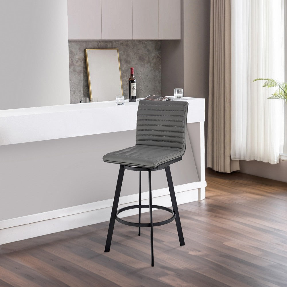 Preston Barstool | Swivel | Channel Stitching | Black & Gray