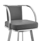 Swivel Barstool with Open Curved Metal Frame Arms Gray and Silver By Casagear Home BM271168