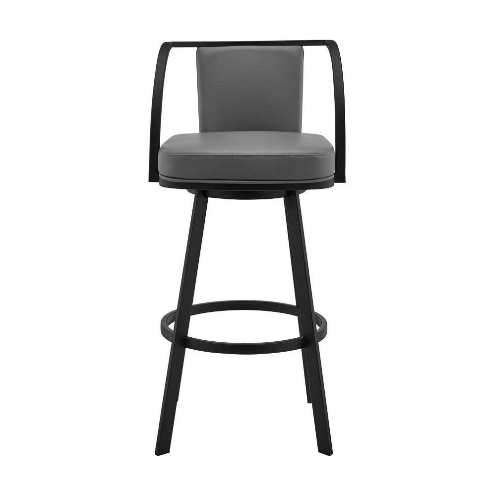 Metal Swivel Barstool with Open Curved Frame Arms Gray and Black By Casagear Home BM271171