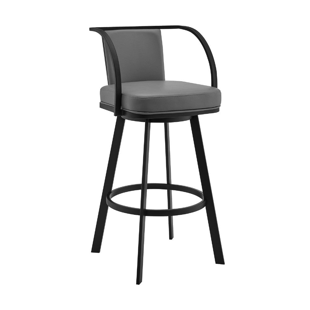 Metal Swivel Barstool with Open Curved Frame Arms Gray and Black By Casagear Home BM271171