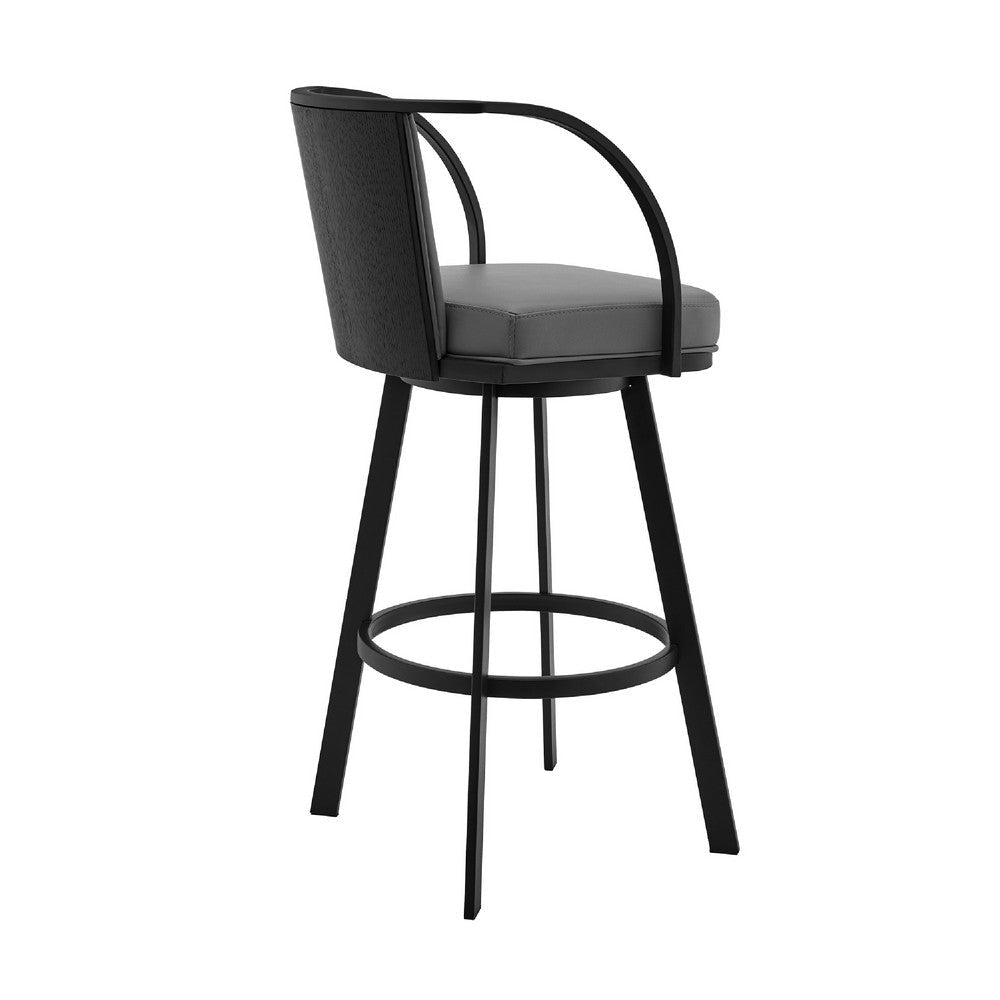 Metal Swivel Barstool with Open Curved Frame Arms Gray and Black By Casagear Home BM271171