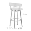 Swivel Barstool with Curved Open Back and Metal Legs White and Silver By Casagear Home BM271176