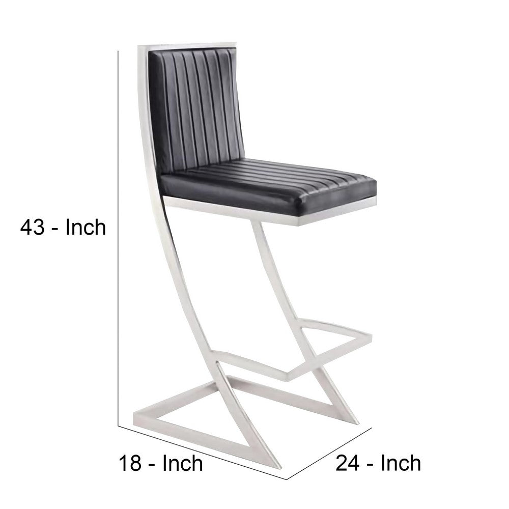 Barstool with Channel Stitching and Angled Cantilever Base Black and Silver By Casagear Home BM271183