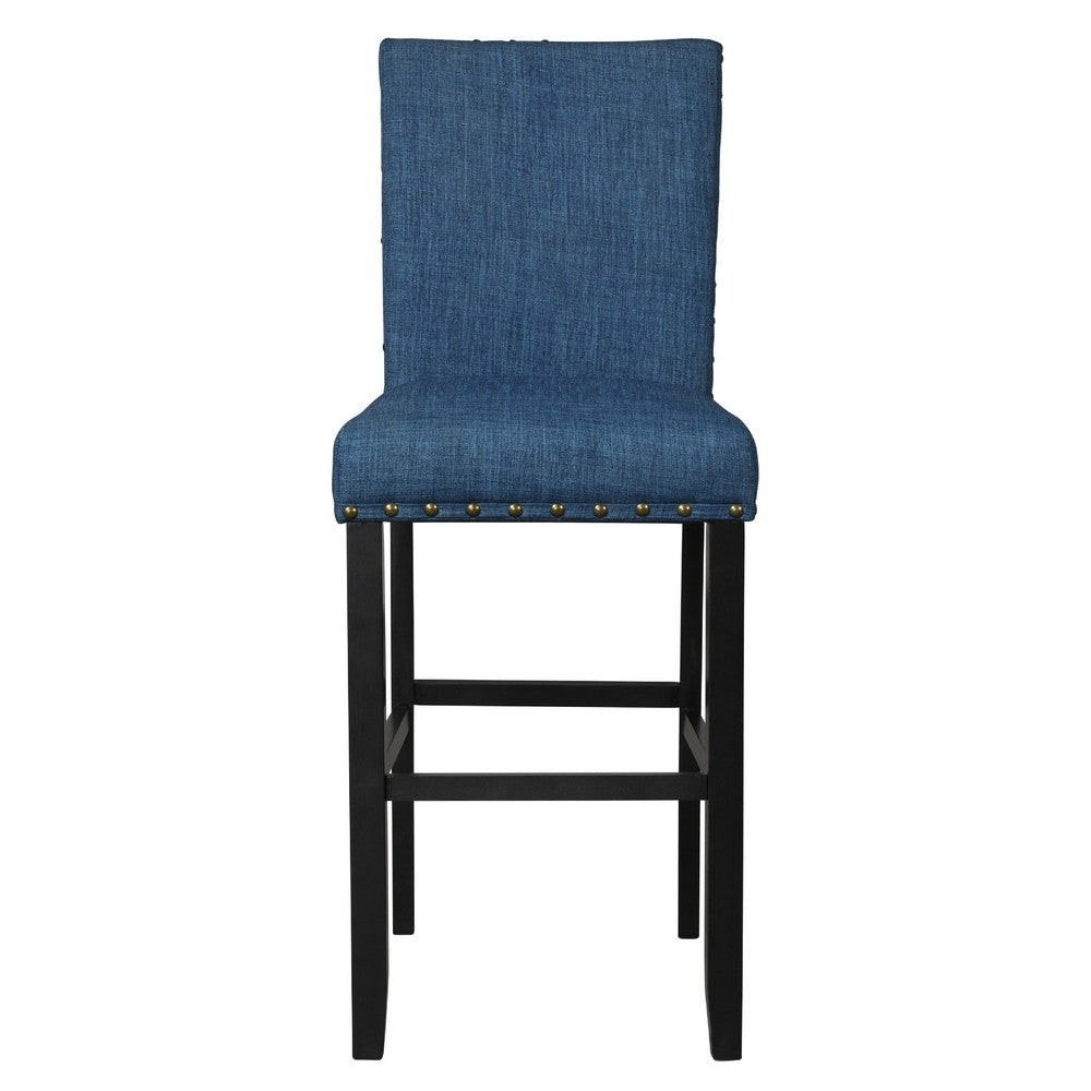 Bar Chair with Fabric Seat and Nailhead Trim Set of 2 Blue By Casagear Home BM271458