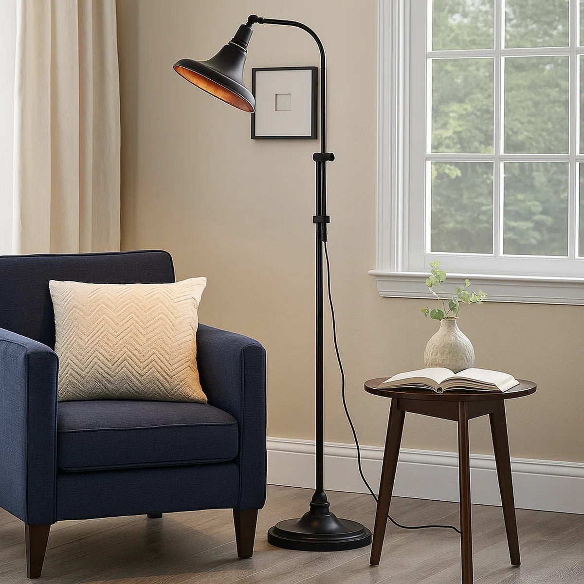 Preston Floor Lamp | 47" | Adjustable | Tapered Shade | Black