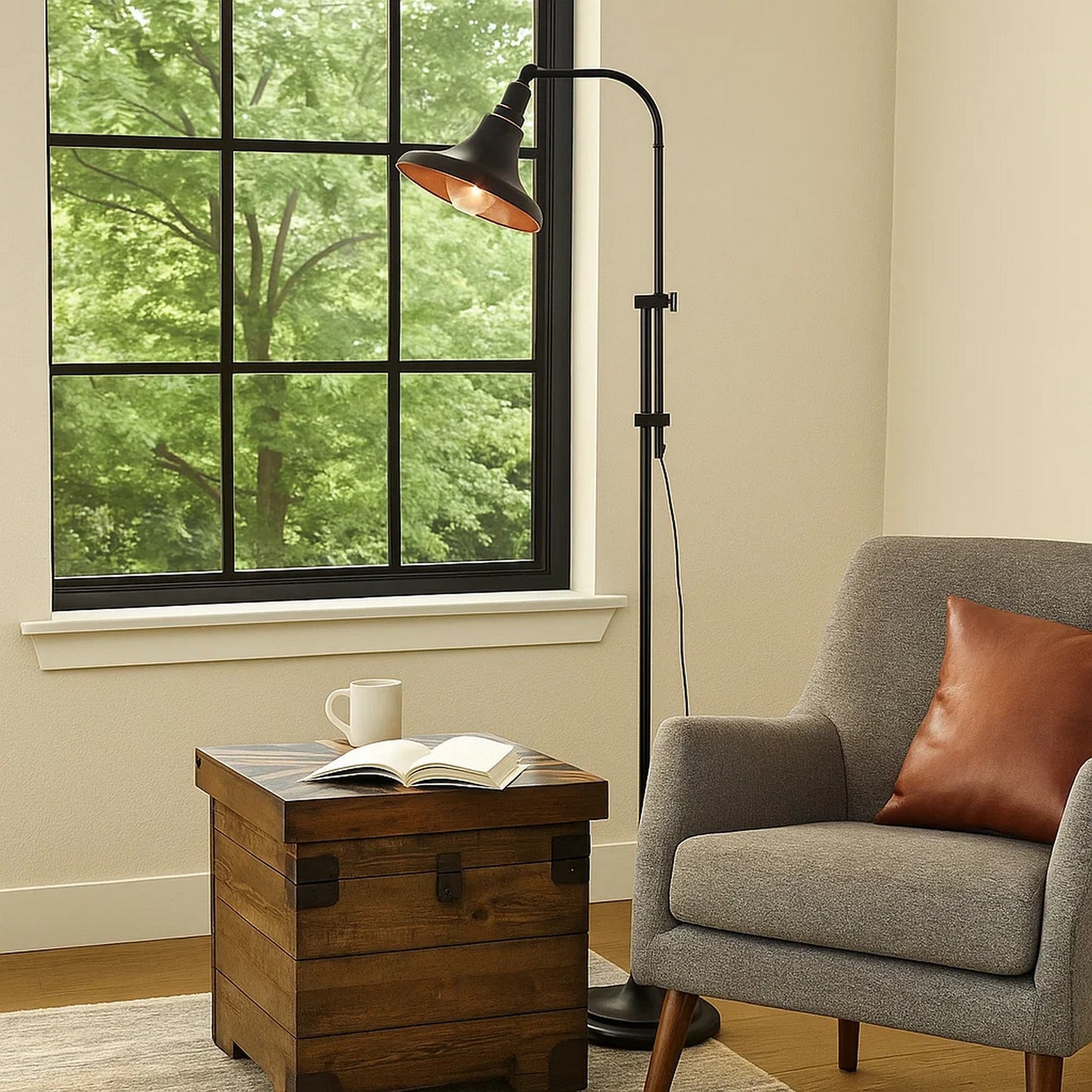 Preston Floor Lamp | 47" | Adjustable | Tapered Shade | Black