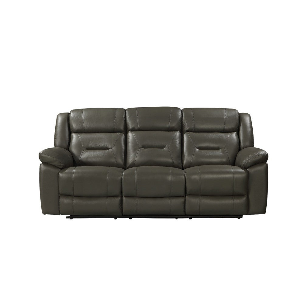 Lois 83 Inch Leather Upholstered Dual Recliner Sofa Gray By Casagear Home BM272056