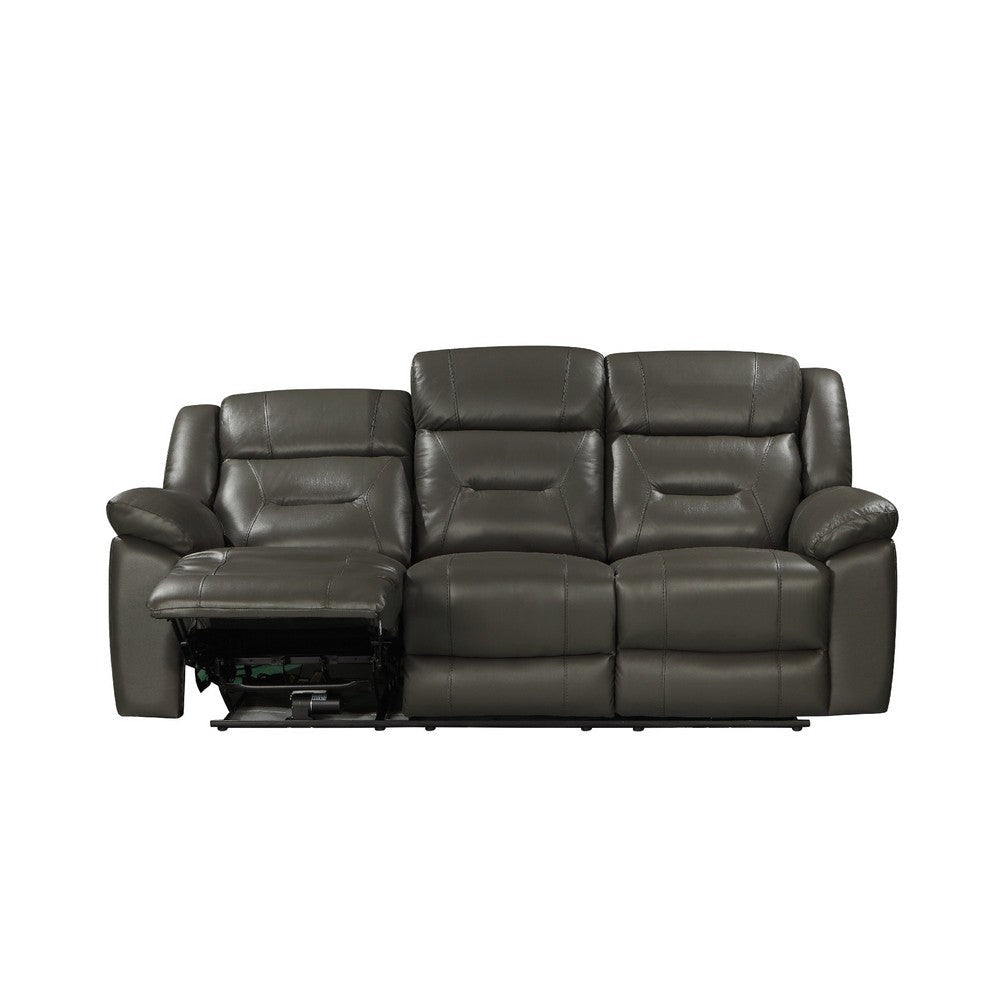 Lois 83 Inch Leather Upholstered Dual Recliner Sofa Gray By Casagear Home BM272056