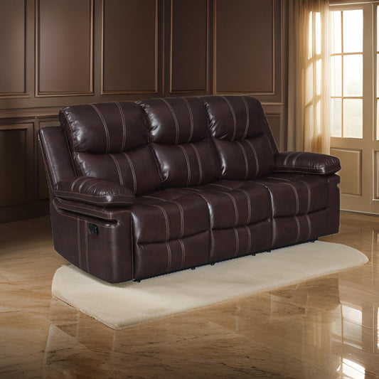 Joe 80 Inch Leather Recliner Sofa With Dropping Table, Brown By Casagear Home