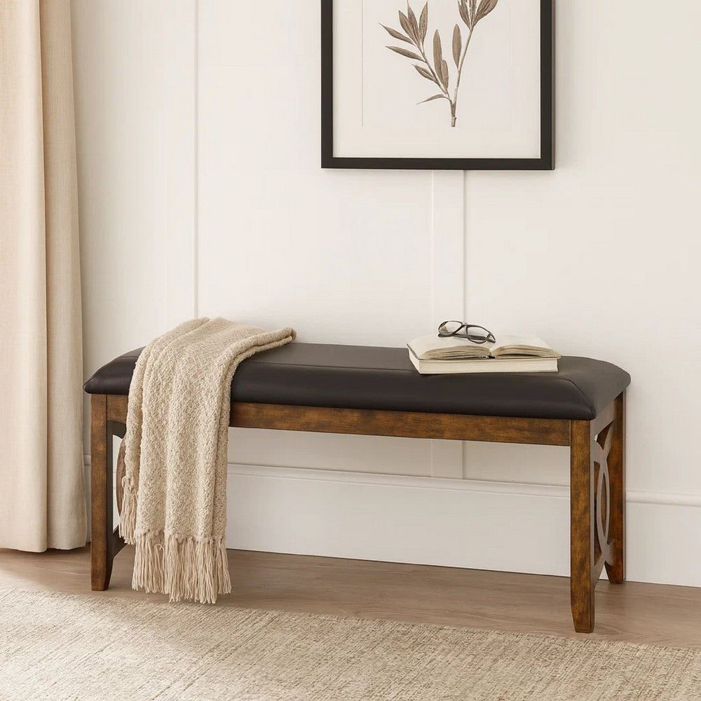 Gary Bench | 46" | Faux Leather Seat | Brown Wood