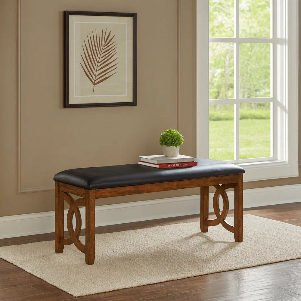 Gary Bench | 46" | Faux Leather Seat | Brown Wood