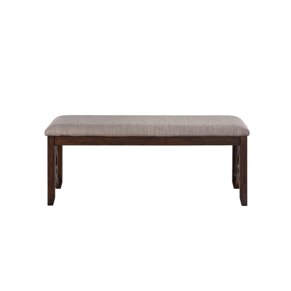 Gary 46 Inch Wood Bench with Fabric Seat, Cherry Brown By Casagear Home
