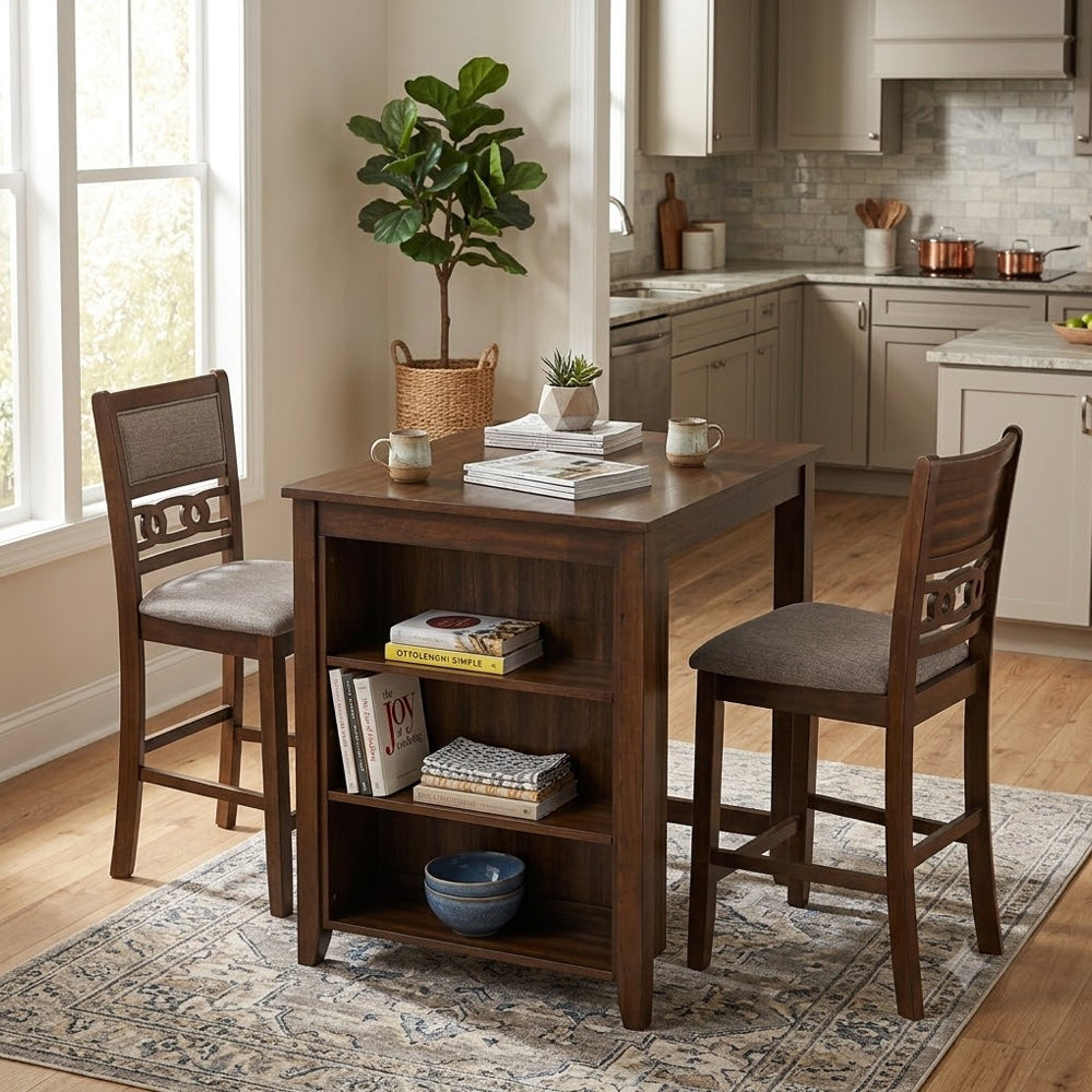 Gary 3 Piece Counter Table Set, Cherry Brown