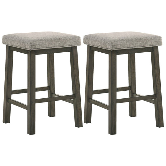 Barstool | 25" | Fabric Seat | Set of 2 | Gray Wood