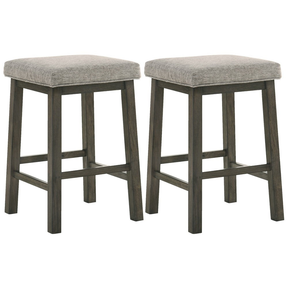 25 Inch Wooden Bar Stool with Fabric Seat, Set of 2, Gray By Casagear Home