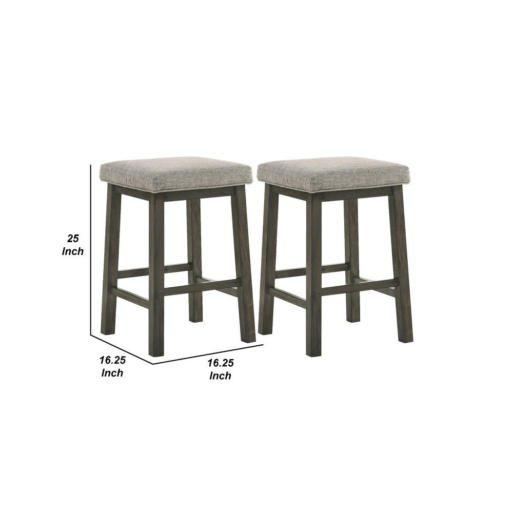 25 Inch Wooden Bar Stool with Fabric Seat Set of 2 Gray By Casagear Home BM272098