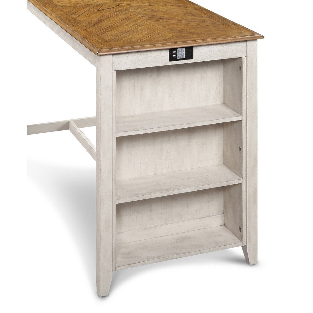 Han 60 Inch 5 Piece Counter Table Set with USB Ports White and Brown BM272099