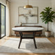 Kate 47 Inch Round Dining Table with Faux Marble Top, White and Brown