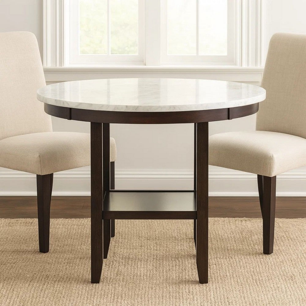 Kate Counter Table | 42" Round Top | Faux Marble | White & Espresso