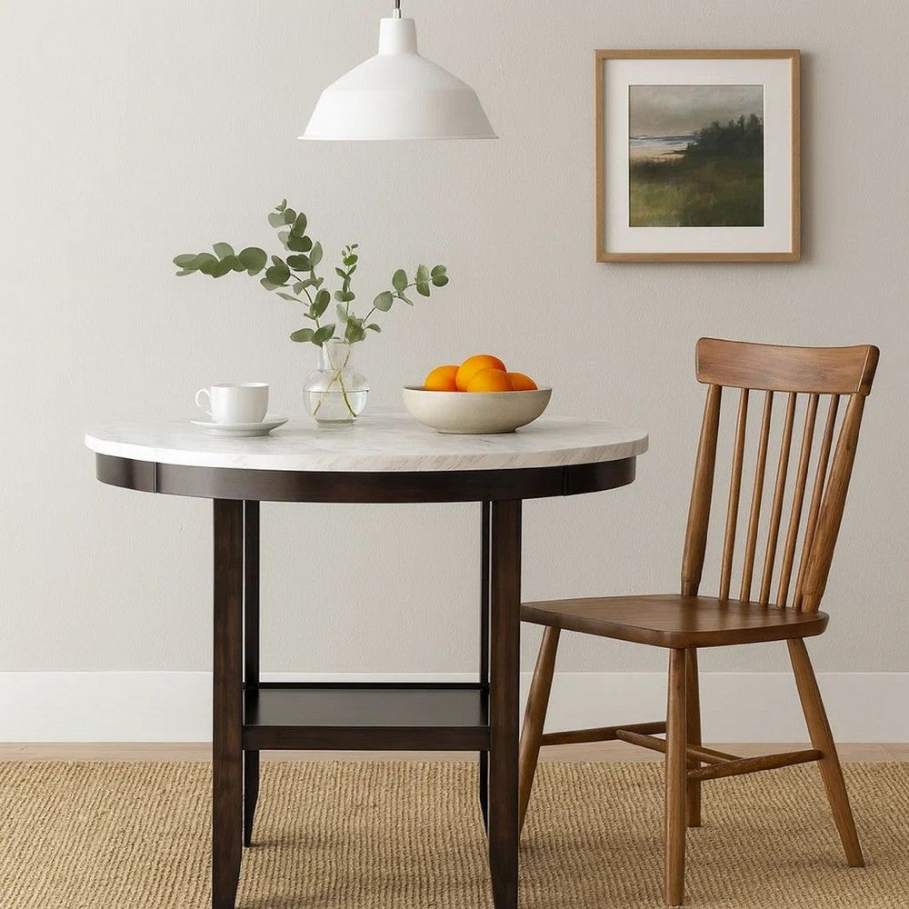 Kate Counter Table | 42" Round Top | Faux Marble | White & Espresso