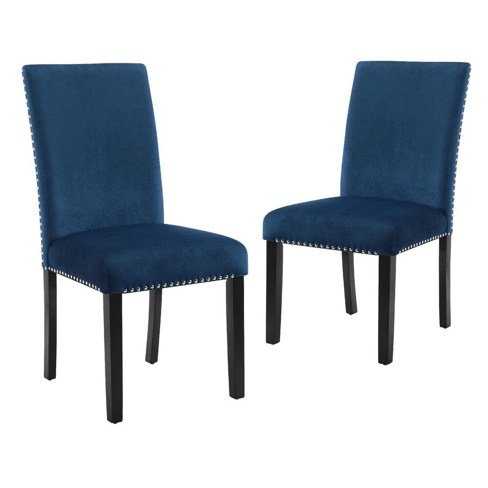 Kate 38 Inch Velvet Upholstered Wood Dining Chair Set of 2 Blue By Casagear Home BM272105