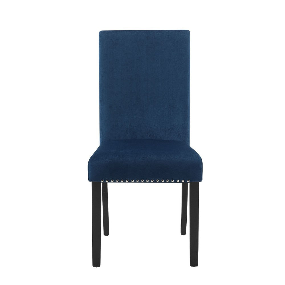 Kate 38 Inch Velvet Upholstered Wood Dining Chair Set of 2 Blue By Casagear Home BM272105