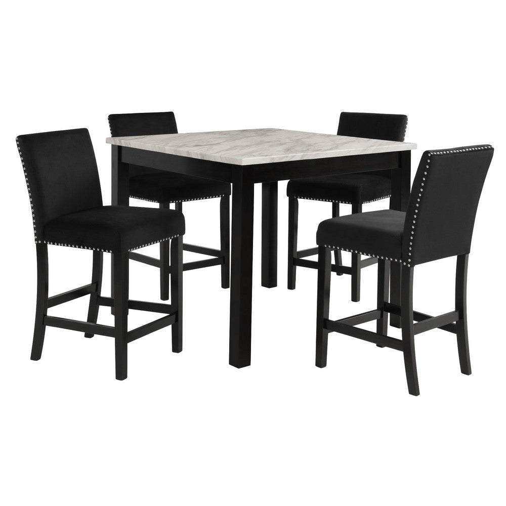 Kate 5 Piece Counter Table Set | 42" | Velvet Seating | Black