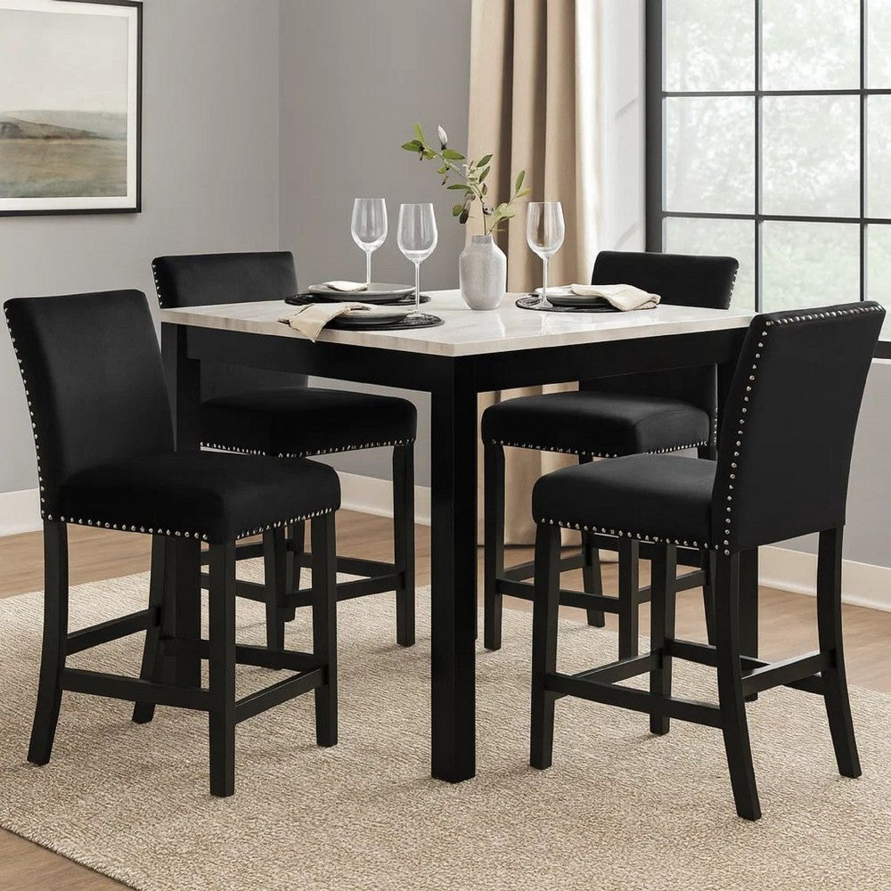 Kate 5 Piece Counter Table Set | 42" | Velvet Seating | Black