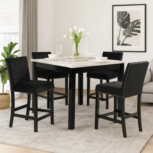Kate 5 Piece Counter Table Set | 42" | Velvet Seating | Black