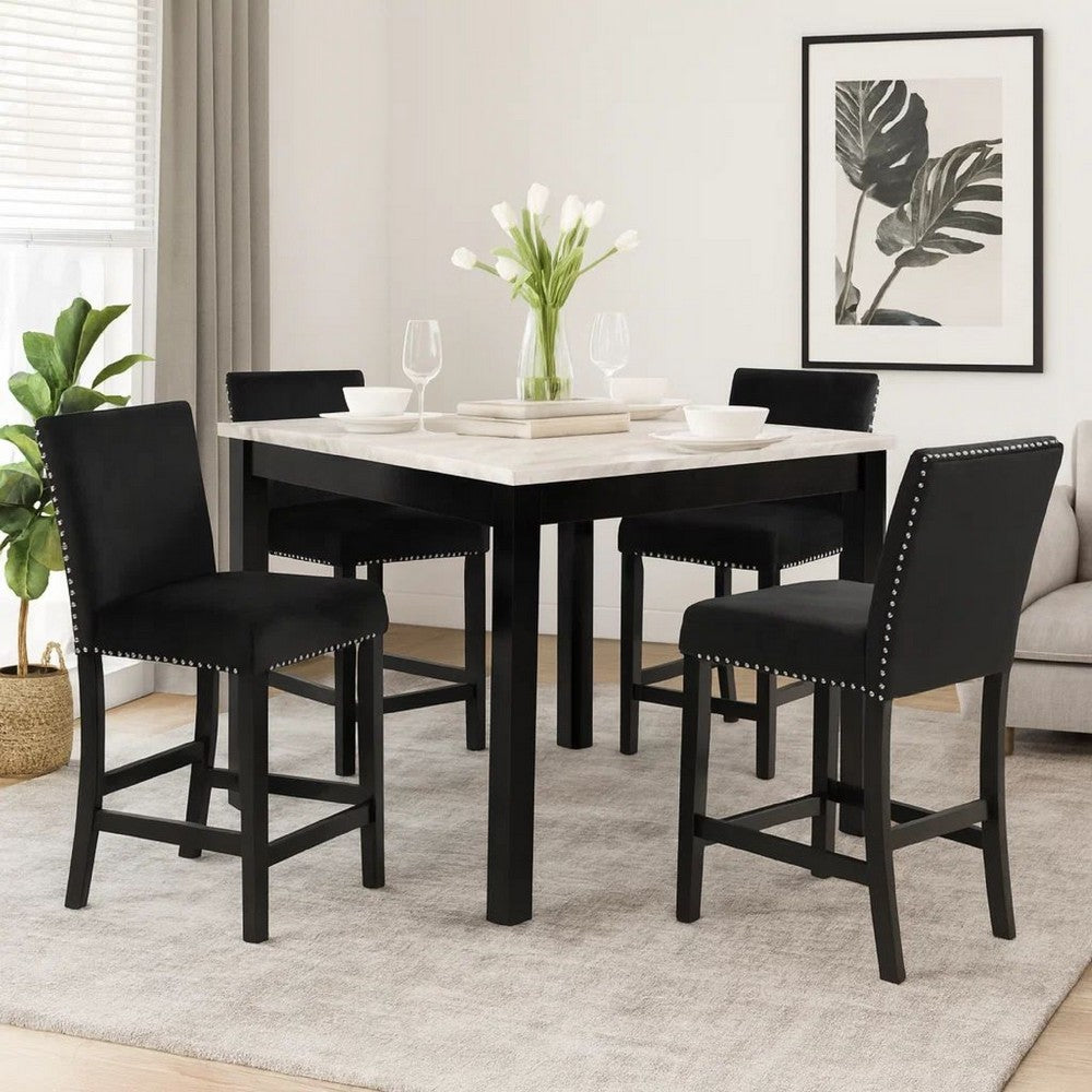 Kate 5 Piece Counter Table Set | 42" | Velvet Seating | Black