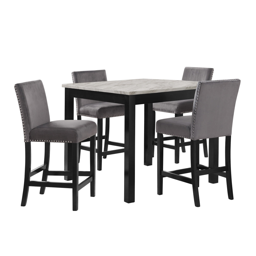 Kate 5 Piece Counter Table Set | 42" | Velvet Seating | Gray