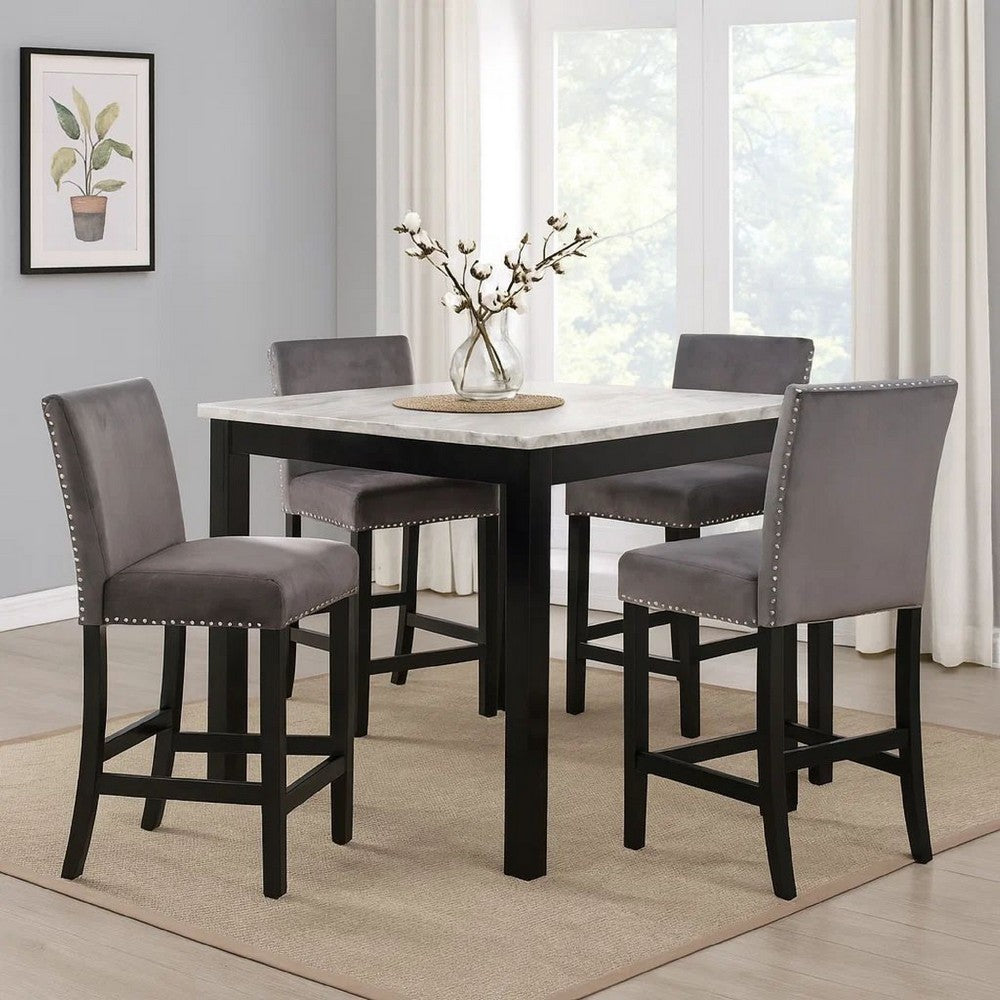 Kate 5 Piece Counter Table Set | 42" | Velvet Seating | Gray