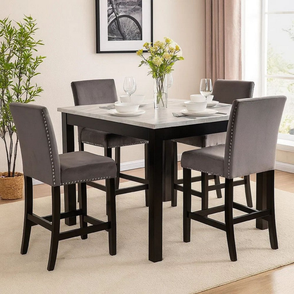 Kate 5 Piece Counter Table Set | 42" | Velvet Seating | Gray