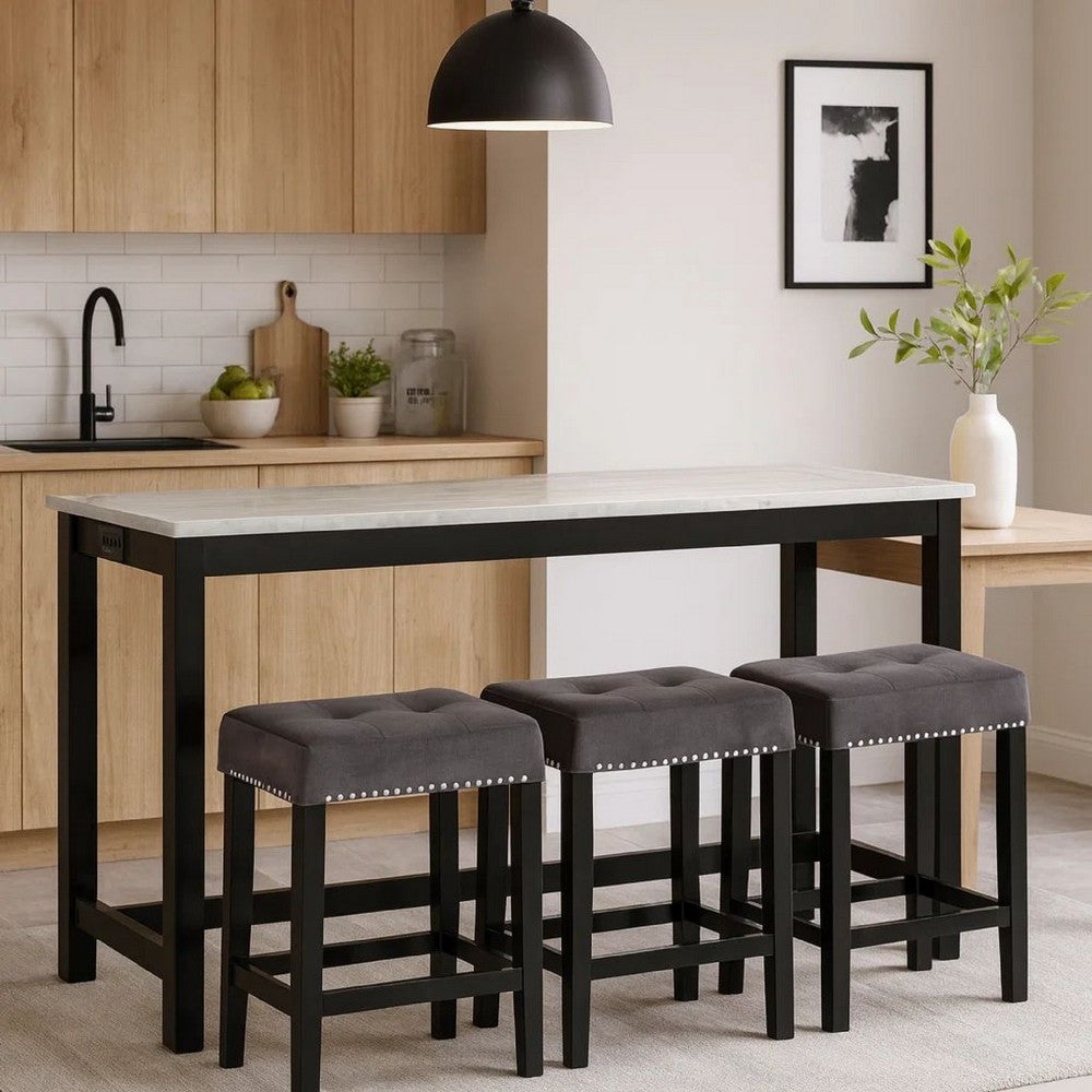 Kate 4 Piece Bar Table Set | 60" | Upholstered Stools | Gray