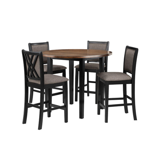 Jeremy 5 Piece Round Counter Table Set | 42" | Fabric Seat | Brown & Black