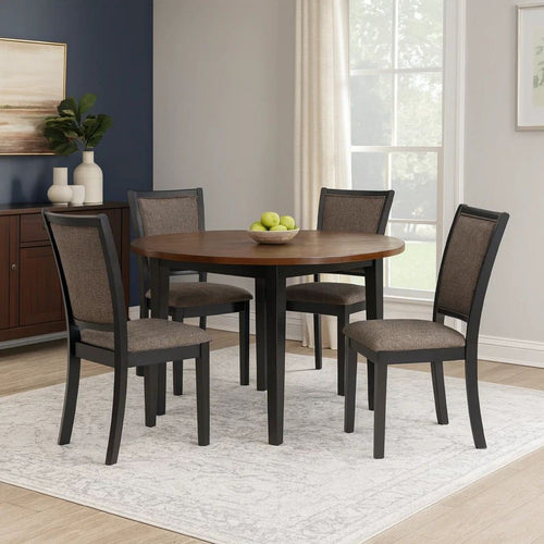 Jeremy 5 Piece Round Dining Table Set | 48" | Fabric Seat | Brown & Black