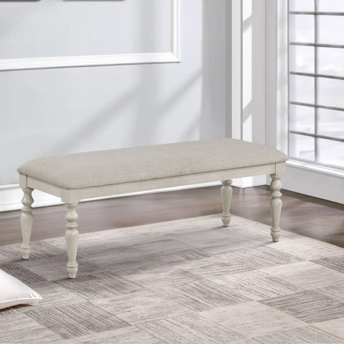 Katherine Bench | 48" | Fabric Seat | Turned Legs | White