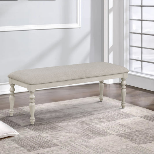 Katherine Bench | 48" | Fabric Seat | Turned Legs | White
