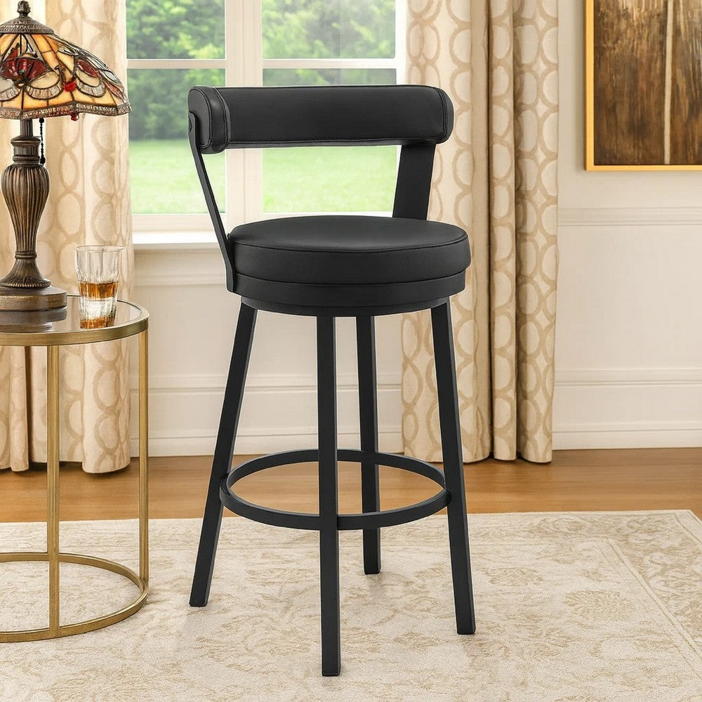 Swivel Counter Stool | 26" | Vegan Faux Leather | Black