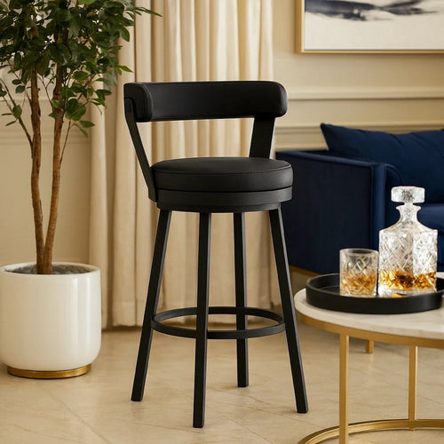 Swivel Counter Stool | 26" | Vegan Faux Leather | Black