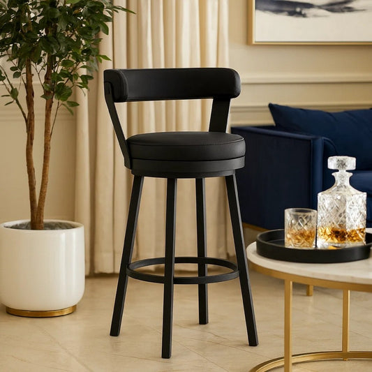 Swivel Counter Stool | 26" | Vegan Faux Leather | Black