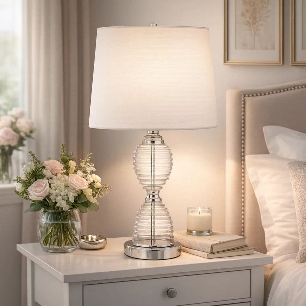 Table Lamp | 23" | Hourglass Ribbed Glass Base | Dimmer | Clear